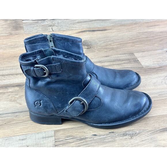 Born Black Leather Zip Ankle Boots Women's Size 6.5 Style D04100 - Picture 1 of 8